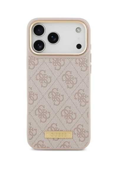 Apple Uyumlu iPhone 17 Pro Max Kılıf Guess Lisanslı M-safeli 4g Desenli Pu Metal Plaka Klasik Logolu Pembe Pembe