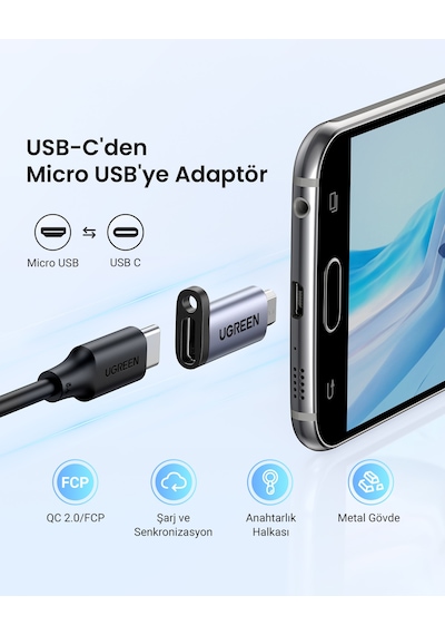 Ugreen Usb-c Female To Micro Usb Male Dönüştürücü Adaptör, 50590