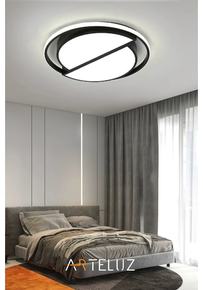 Kesik Yuvarlak Model Modern Plafonyer Avize 50 Cm Siyah