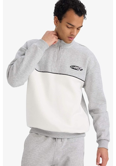 Defacto Boxy Fit Dik Yaka Yarım Fermuarlı Baskılı Kalın Sweatshirt F3825ax25wngr369 Gri