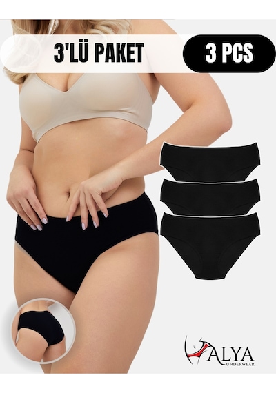 Alya Underwear  Kadın Pamuklu Bato Kesim Külot - 3 Adet Beyaz - 3'lü Paket Siyah