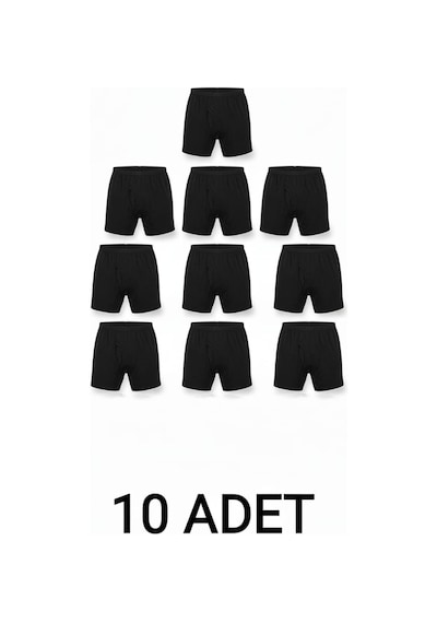 Enmodaiçgiyim 10 Adet Siyah %100 Pamuk Rahat Kesim Erkek Paçalı Külot Boxer