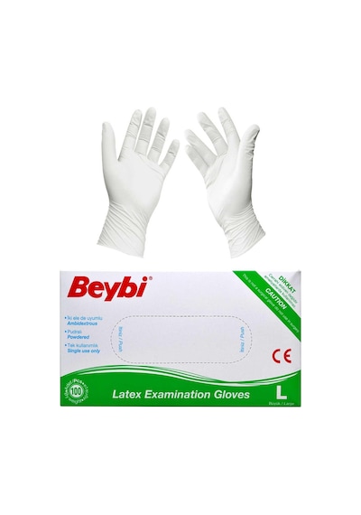 Dolphin Tek Kullanımlık Lateks Beyaz Pudralı Large Muayne Eldiveni - 20 x 100'lü Paket / Koli