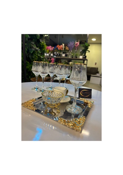 Grappa Eyfel Altın Yaldızlı 6'lı Kahve Yanı Bardağı, Su-meşrubat-soda Bardağı, Sunumluk Gold-yaldız