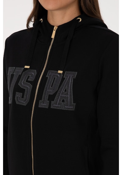 U.S. Polo Assn. Kadın Siyah Fermuarlı Kapüşonlu Basic Sweatshirt 50307769-VR046