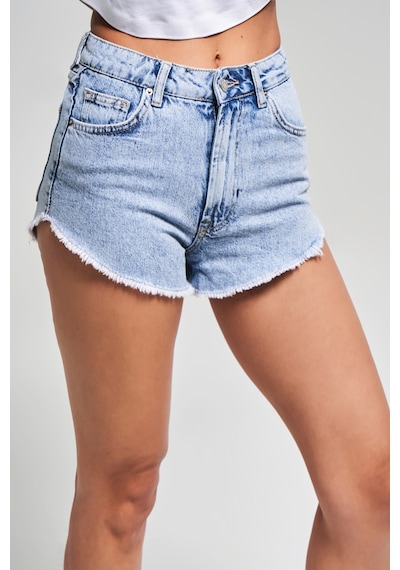 Itsbasic Kadın Snow Kot Rengi Luna Paça Püsküllü Mini Denim Şort