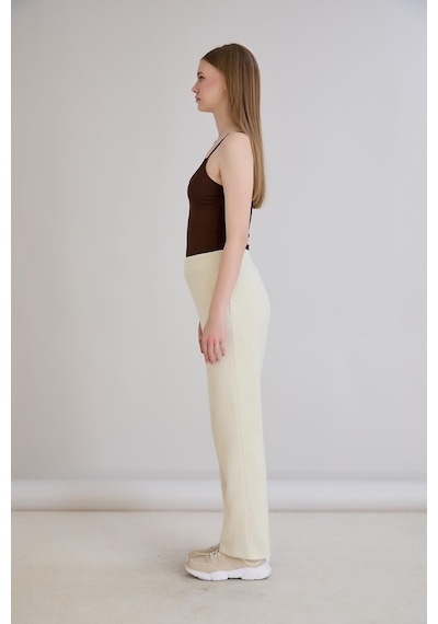 Sortie Collection Simli Örme Pantolon Bej