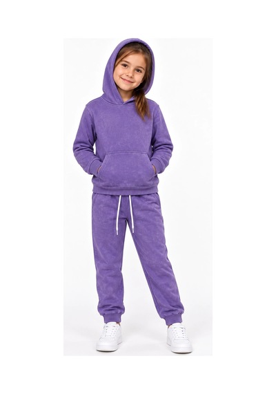 Rony Pony Kids Kız Çocuk Mor Kapşonlu Eşofman Takımı Kanguru Cepli Sweatshirt Ve Jogger Alt 2 Li Set