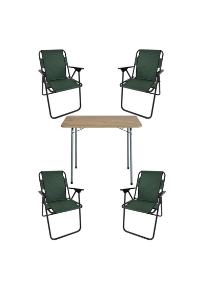 Bofigo 60X80 Çam Desenli Katlanır Masa + 4 Adet Katlanır Sandalye Kamp Seti Bahçe Takımı Yeşil
