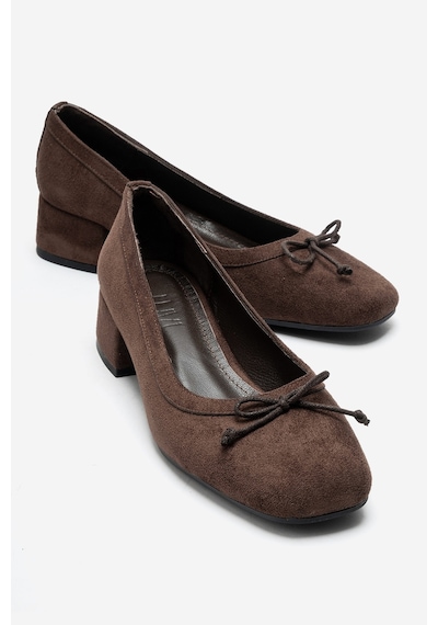 Luvi Shoes Gıpsy Kahverengi Süet Fiyonklu Kadın Topuklu Ayakkabı