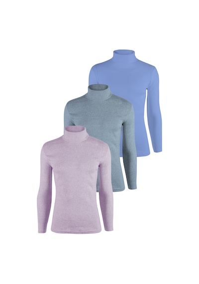 Erkek 3'lü Paket Balıkçı Yaka Boğazlı Slim Fit Kazak Lila Açık Mavi Mavi