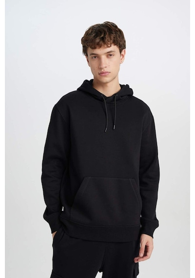 DeFacto Regular Fit Kapüşonlu Kanguru Cepli İçi Yumuşak Tüylü Basic Düz Sweatshirt X8283AZ25SPBK81