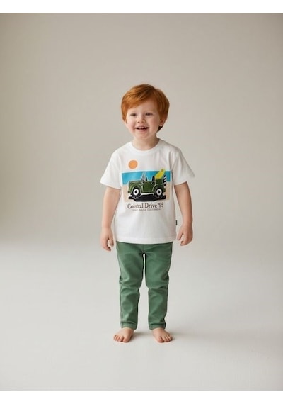 Zekids Erkek Bebek Araba Baskılı Tasarım T-shirt-17197 Çok Renkli