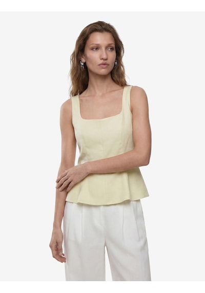 Koton Kolsuz Kare Yaka Peplum Keten Bluz Ada Çayı 6sak30090pw Açık Yeşil