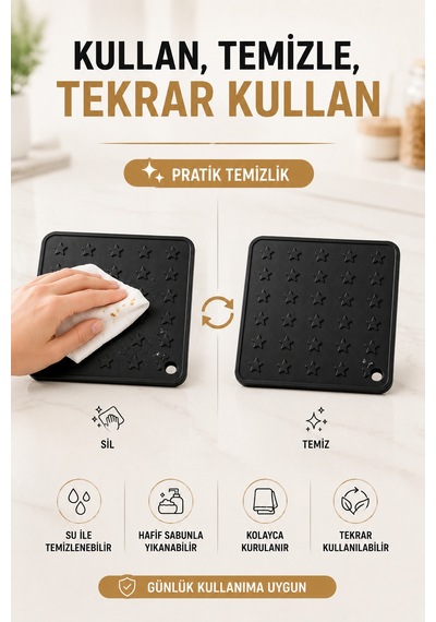 Siyah Silikon Nihale 16x16cm Çok Amaçlı Tencere Tava Altlığı Fırın Tepsi Tutacağı Kavanoz Açacağı Ev