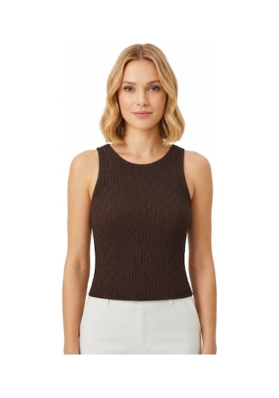 Cottonhıll Premium - Tide Collection Kahverengi Bisiklet Yaka Bürümcük Dokulu Kolsuz Kadın Crop Bluz Cottonhıll Premium - Tide Collection Kahverengi Bisiklet Yaka Bürümcük Dokulu Kolsuz Kadın Crop Bluz