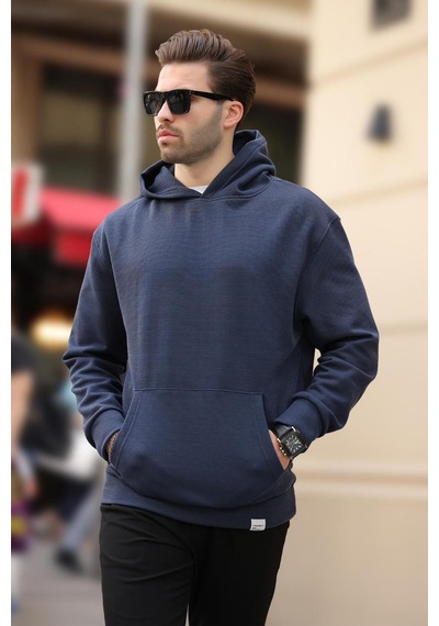 Madmext Lacivert Kapüşonlu Cep Detaylı Sweatshirt 7095 Lacivert