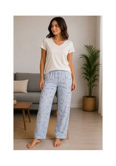Mixxtrend Kadın Pamuklu Mavi Penguen Pijama Takımı Mavi
