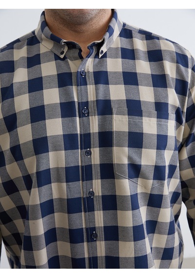 Lcwaıkıkı Classic Bej Büyük Beden Regular Fit Uzun Kollu Ekose Gabardin Erkek Gömlek