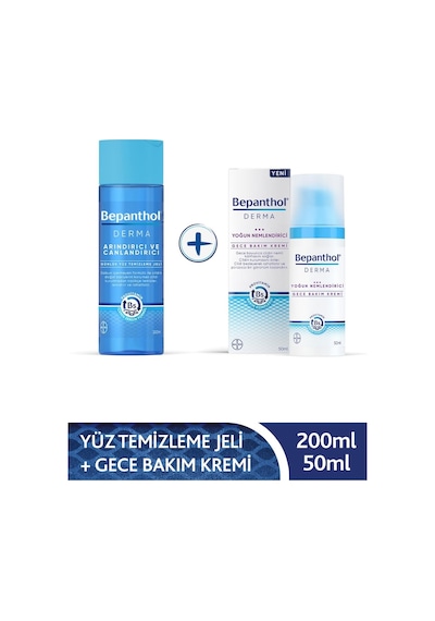 Bepanthol Derma Yoğun Nemlendirici Gece Bakım Kremi 50 ML + Derma Günlük Yüz Temizleme Jeli 200 ML
