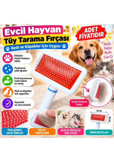 Paslanmaz Evcil Hayvan Kedi Köpek Tüy Tarama Toplama Fırçası Kolay Temizlenir Bakım Aleti Adet Fiyatıdır