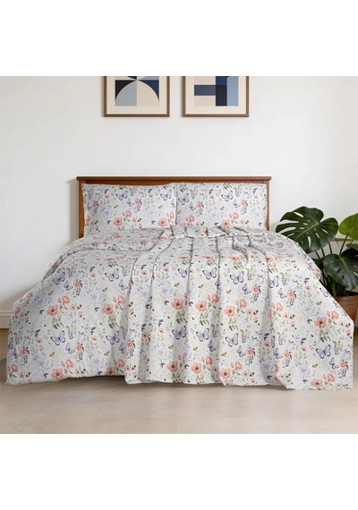 Aryıldız Home Butterfly Ranforce Baskılı Çift Kişilik Pike Çok Renkli