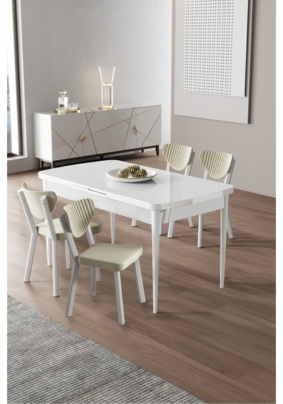 Canisa Exve Serisi 80x132 Açılabilir Beyaz Masa Takımı Ve 4 Krem Sandalye Beyaz Masa, Krem Sandalye Canisa Exve Serisi 80x132 Açılabilir Beyaz Masa Takımı Ve 4 Krem Sandalye Beyaz Masa, Krem Sandalye