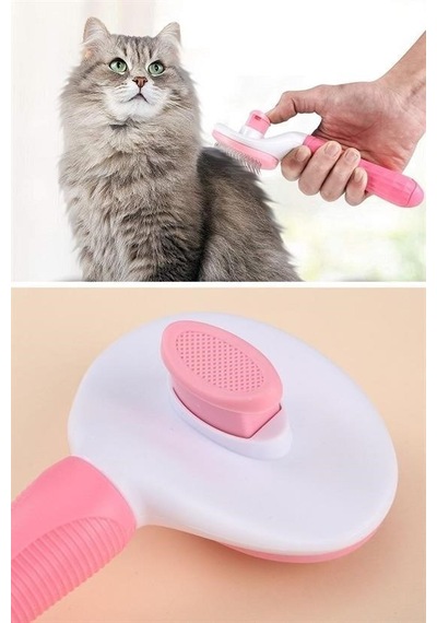 Mcg Mcg Kedi Köpek Tüy Toplayıcı Kendini Temizleyebilen Ergonomik Saplı Evcil Hayvan Tarağı Pembe
