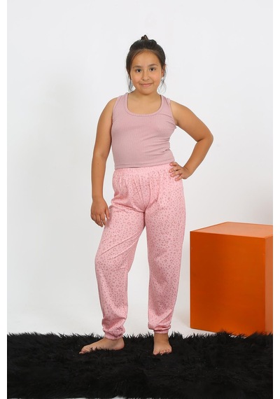 Akbeniz Kız Çocuk Sıfır Kol Gül Kurusu Penye Pijama Takım 20433 Gülkurusu