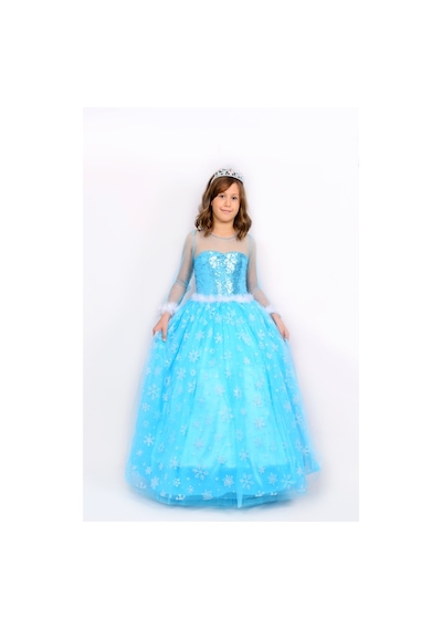 Butikhappykids Prenses Elsa Kostümü Uzun Kollu Elsa Kostümü 1-12 Yaş Mavi