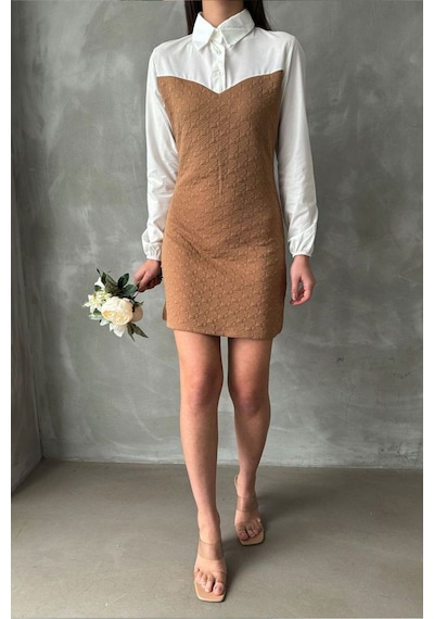 Verymoda Kol Ve Göğüs Üstü Poplin Diz Üstü Elbise Vmf1139 Camel