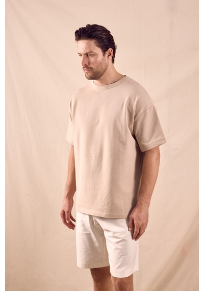 Tonny Black Rahat Kalıp Oversize Kesim T-shirt Erkek Bej T-shirt Tbtshrt020
