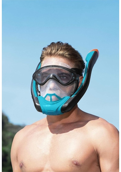 Hydro - Pro Full Face Flowtech Snorkel Set Deniz Dalış Maskesi S - M Beden Mavi