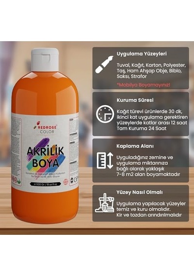 Turuncu Akrilik Boya 500 Gr