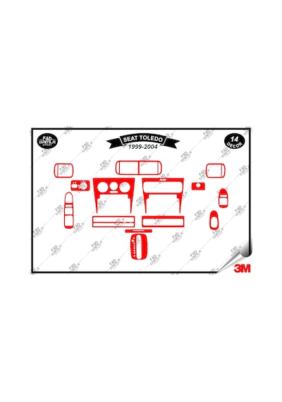Seat Toledo 1999-2004 Torpido Konsol Trim Göğüs Maun Kaplama Set 14 Parça Kırmızı Renk