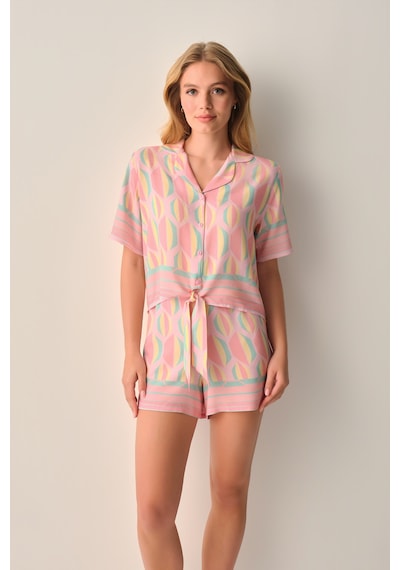 Suwen Sevara Gömlek Yaka Şort Pijama Takımı Sh26534667b334 Pembe