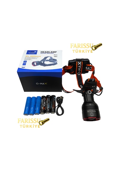 40w 4000 Lümen Sensörlü Kafa Lambası + 3 Adet Yedek Pilli Mega Paket Toplam 6 Pil Siyah