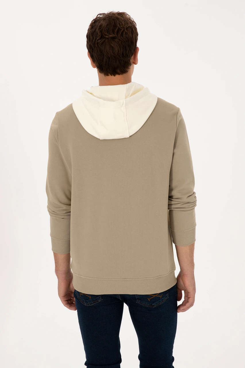 U.S. Polo Assn. Erkek Regular Fit Kapüşonlu Açık Haki Sweatshirt 50316365-VR183
