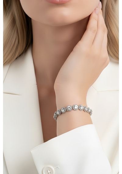 Eva Takı Store Çiçek Model Elmas Görünümlü Silver Renk Bileklik Gümüş