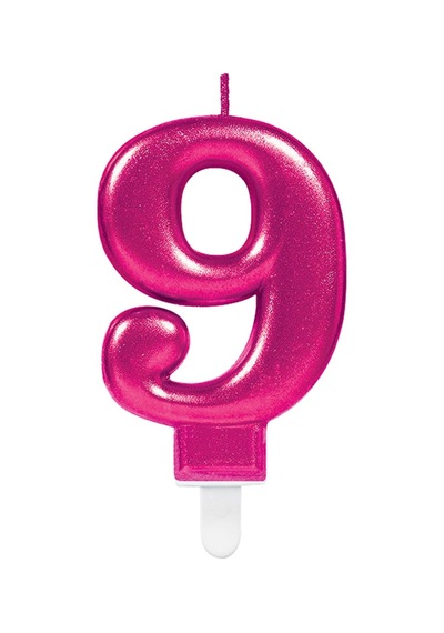 Mum Fuşya Pembe Işıltılı 9 Yaş Mumu Koyu Pembe 8cm Büyük Doğum Günü Mumu 9+