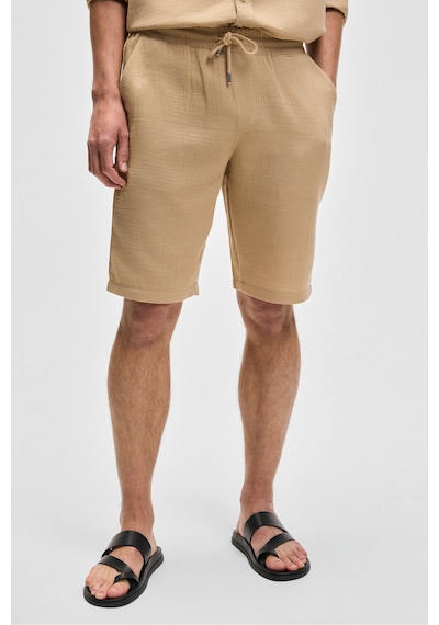 Grimelange Jens Erkek %100 Pamuk Müslin Kumaş Yanları Cepli Slim Fit Dar Kesim Bej Şort