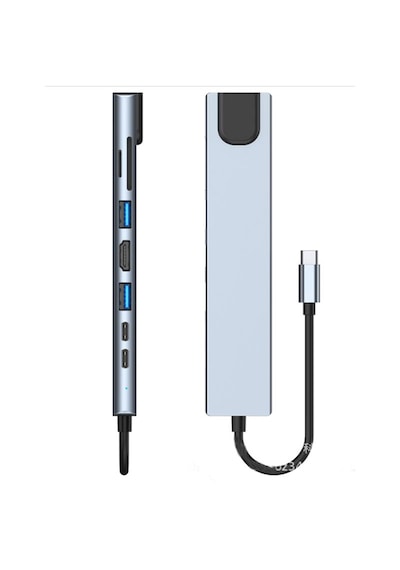 Nbtech Nb-u520 4k 30hz Gri Metal Type-c To Hdmı Usb 3.0 Rj45 Sd Kart Şarj Çevirici Adaptör