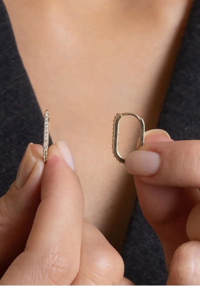 14 Ayar Altın Oval Taşlı Halka Küpe Sarı Altın