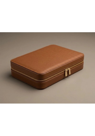 Takı Kutusu Düzenleyici Seyahat Çantası Kolye Yüzük Küpe Organizer Deri Kahverengi 22cmx17cm