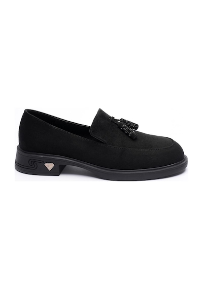 Kadın Süet Loafer Püsküllü Siyah Riva Siyah Süet