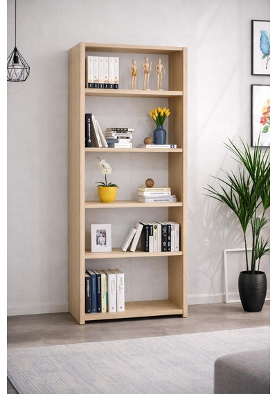 5 Raflı Modern Kitaplık Büyük Boy - Açık Meşe Açıkmeşe