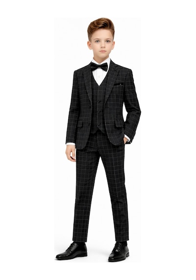 Ahengim Erkek Çocuk Slim Fit Dokulu Çizgili Klasik Takım Elbise Ak197-198 Siyah Ahengim Erkek Çocuk Slim Fit Dokulu Çizgili Klasik Takım Elbise Ak197-198 Siyah