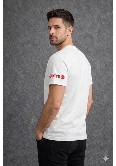 Erkek Türkiye Ay Yıldız Baskılı 10 Numara Forma Tişört Taraftar T-shirt - Beyaz