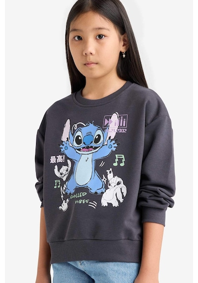 Defacto Kız Çocuk Disney Lilo & Stitch Relax Fit Bisiklet Yaka Sweatshirt F3410a825auar31 Antrasit