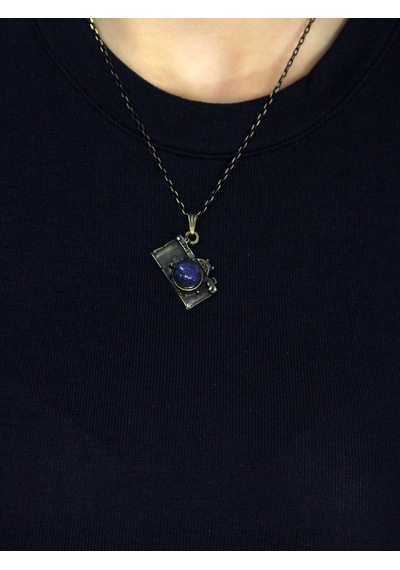 Doğal Taş Lapis Doğal Taşlı Fotograf Makinesi Modelli Antik Kadın Kolye Euk42lps Mavı